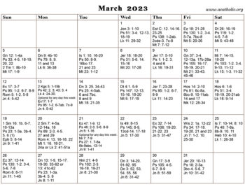 Monthly Calendar of the Catholic Daily Mass Readings